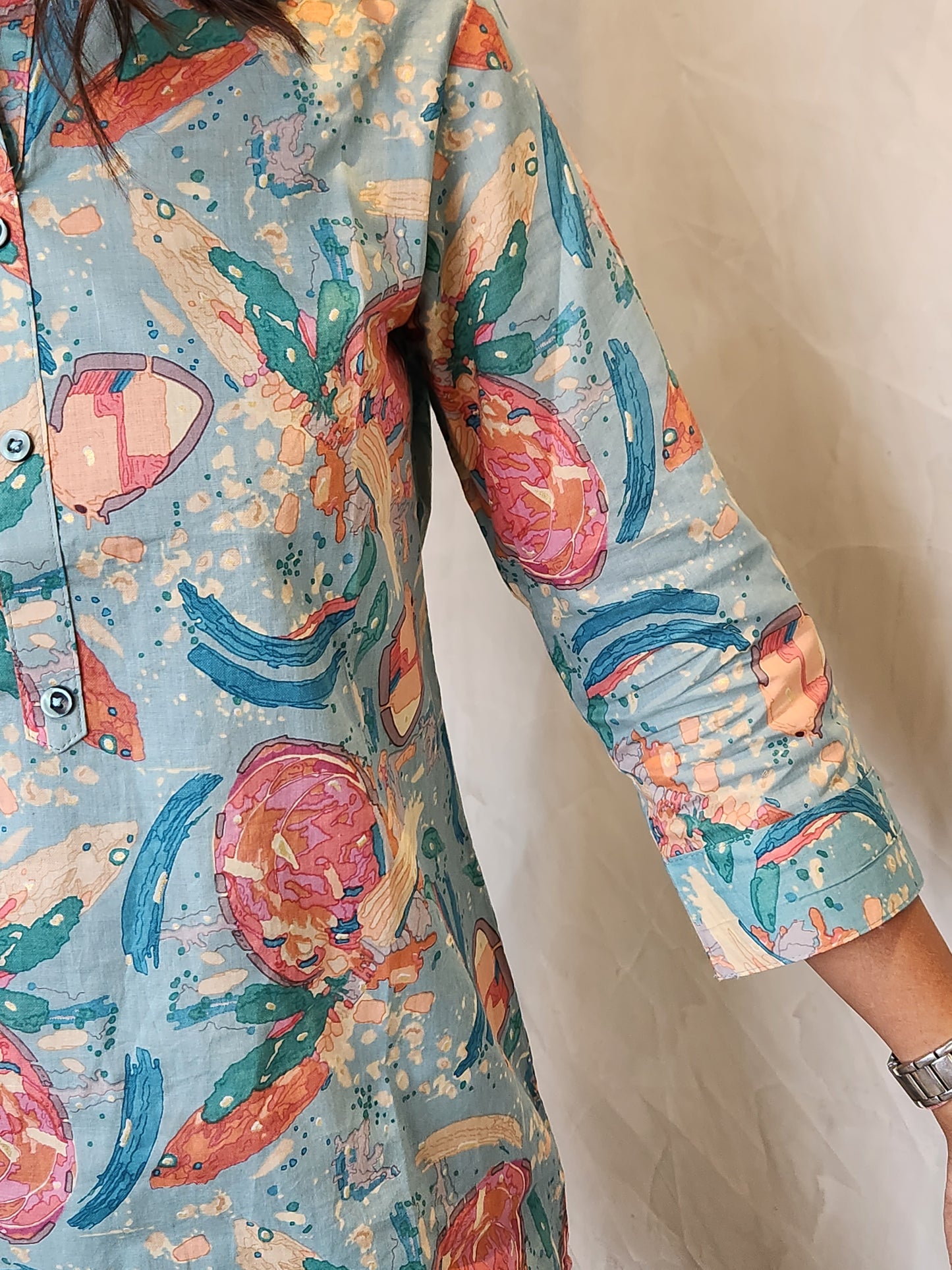 Blue Floral Print Cotton Coord Set