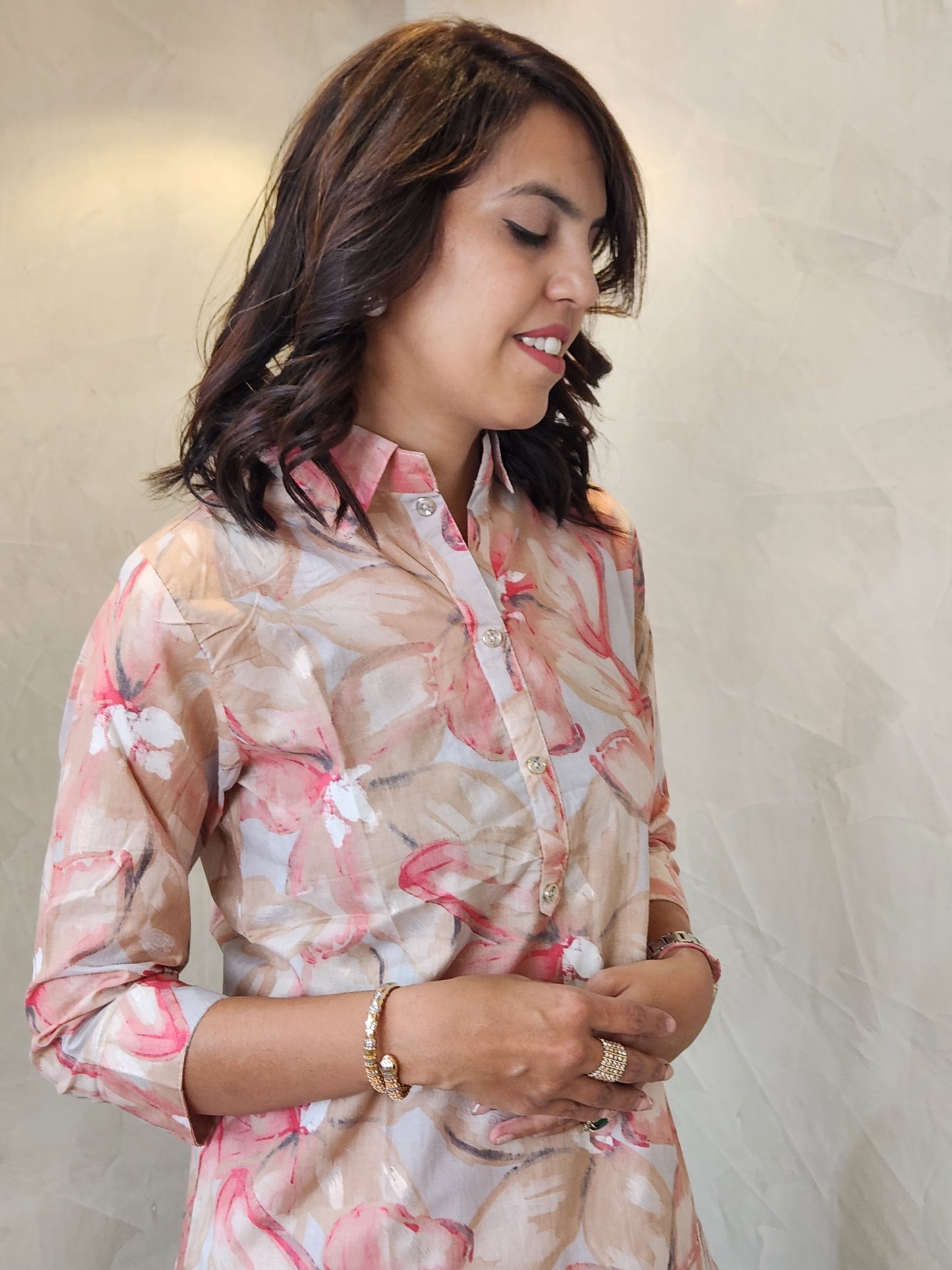 Pink Floral Print Cotton Coord Set