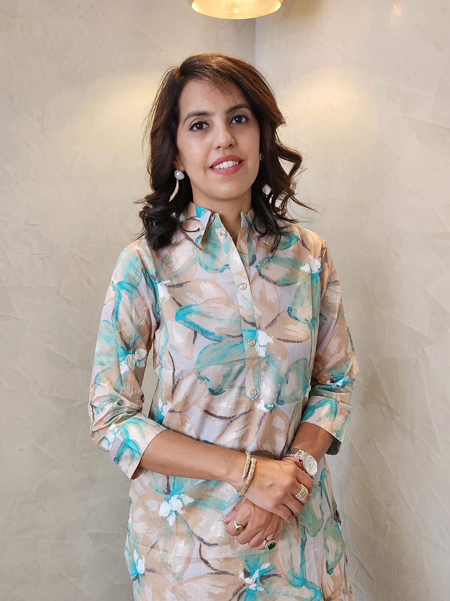 Sea Green Floral Print Cotton Coord Set