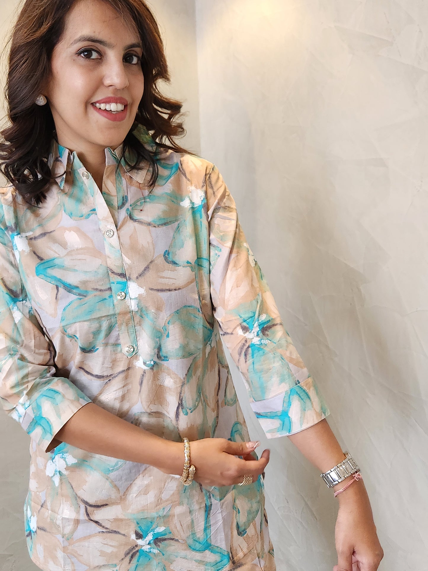 Sea Green Floral Print Cotton Coord Set