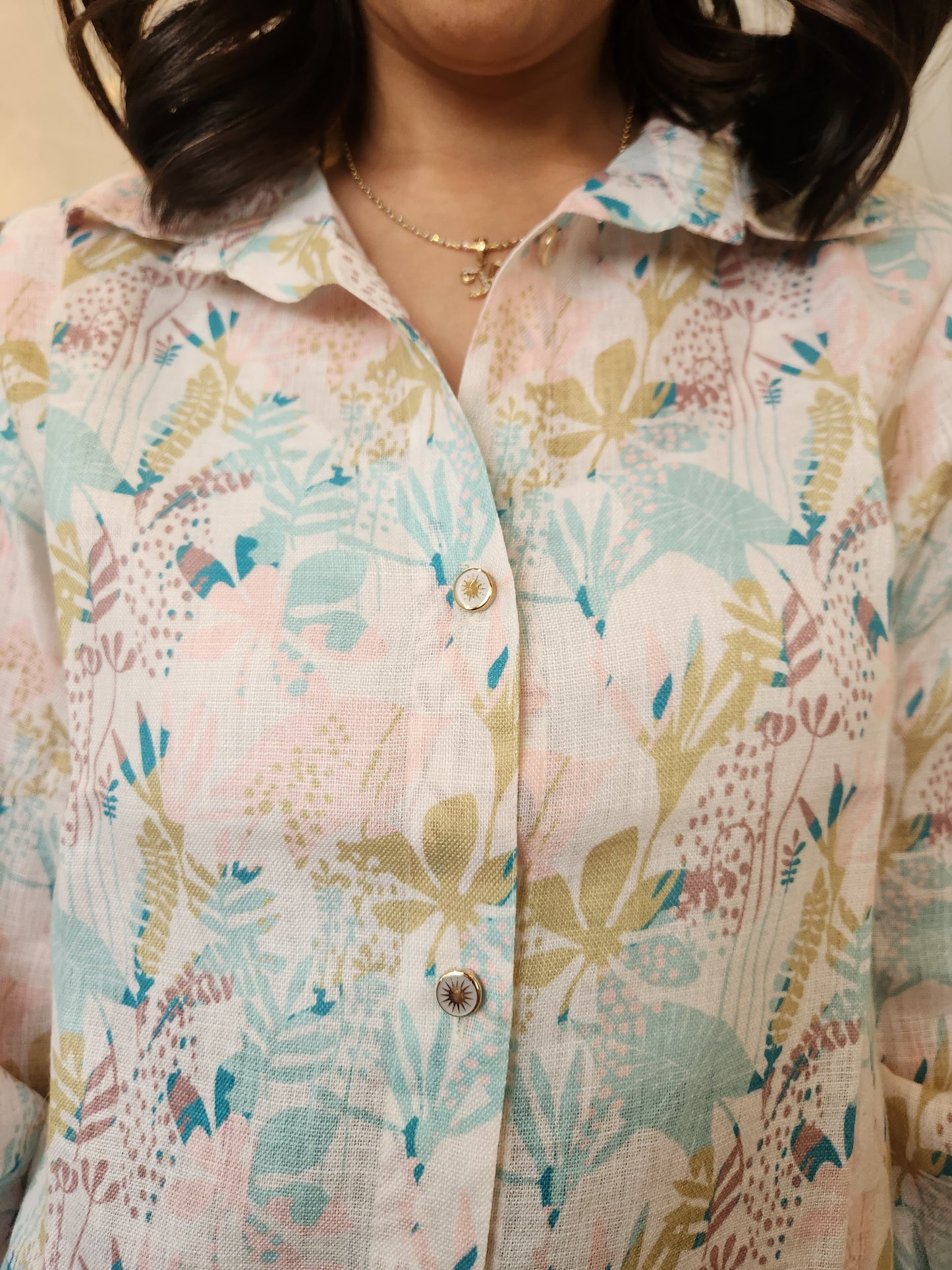 Beige Floral Print Cotton Top