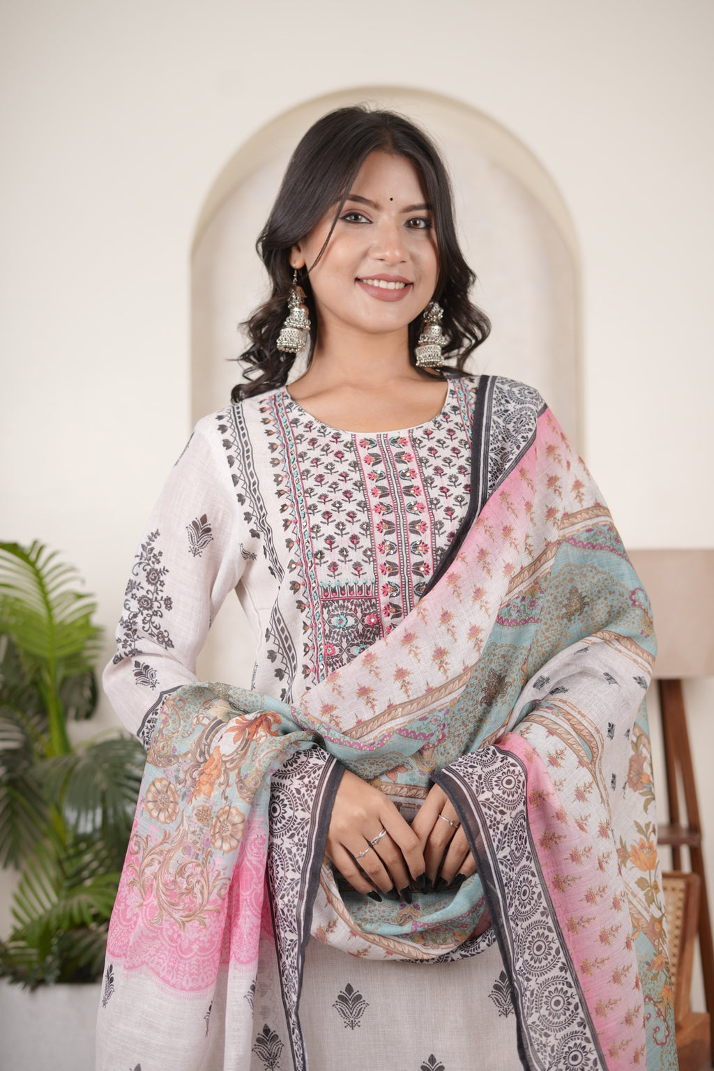 White Black Kurti Pant dupatta set