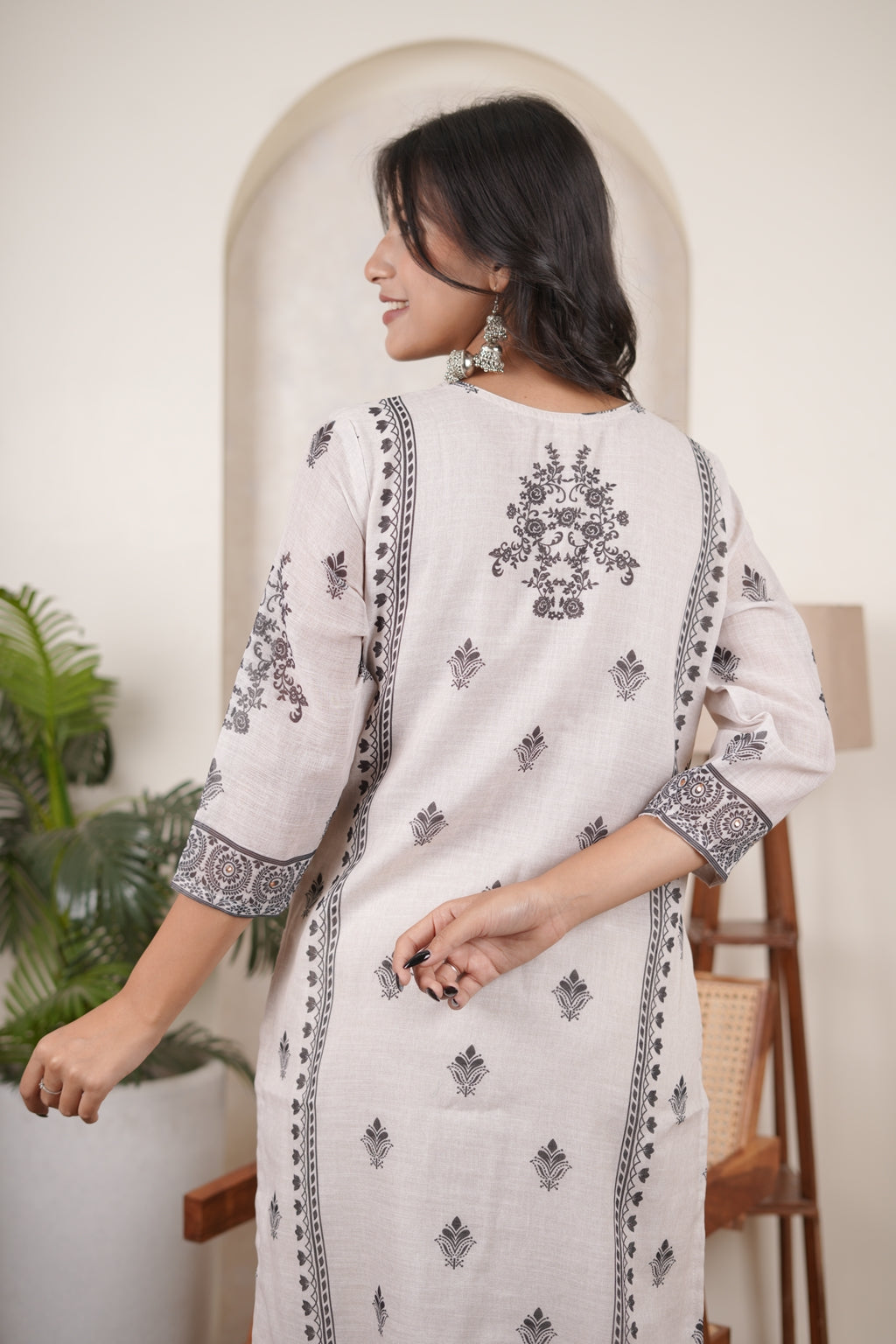 White Black Kurti Pant dupatta set