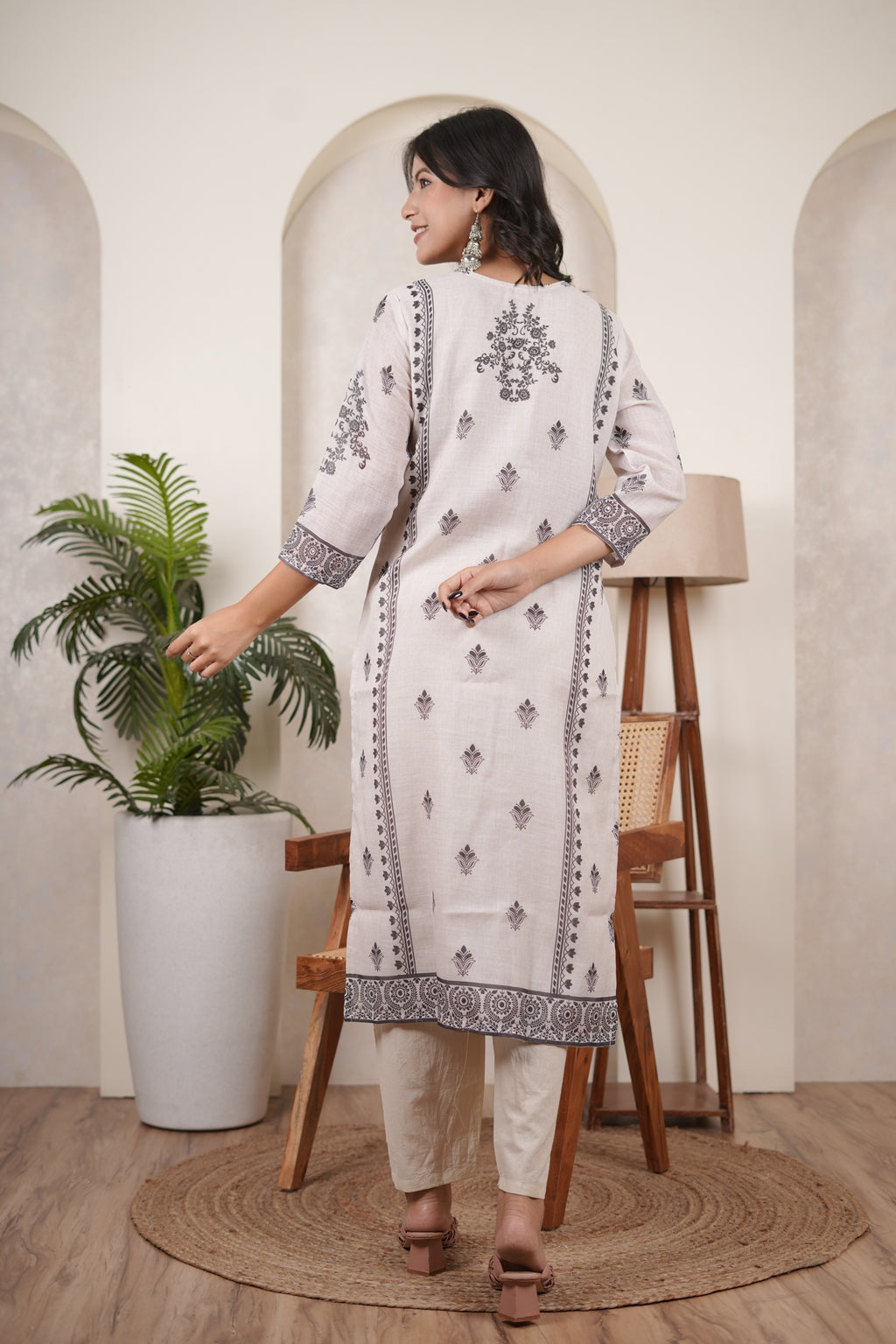 White Black Kurti Pant dupatta set