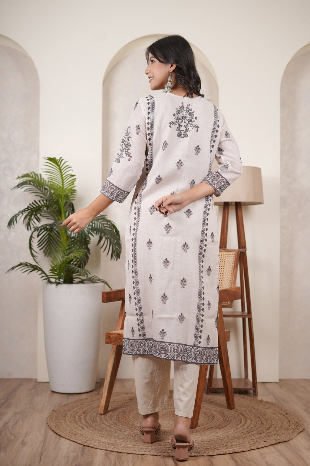 White Black Kurti Pant dupatta set