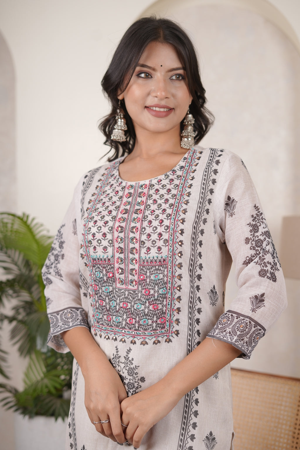 White Black Kurti Pant dupatta set