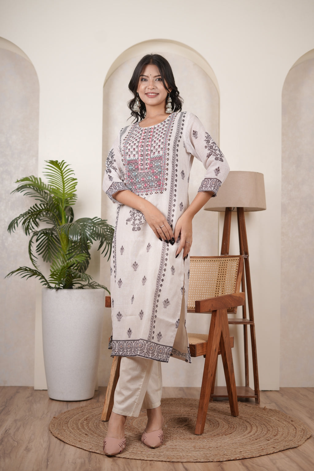 White Black Kurti Pant dupatta set