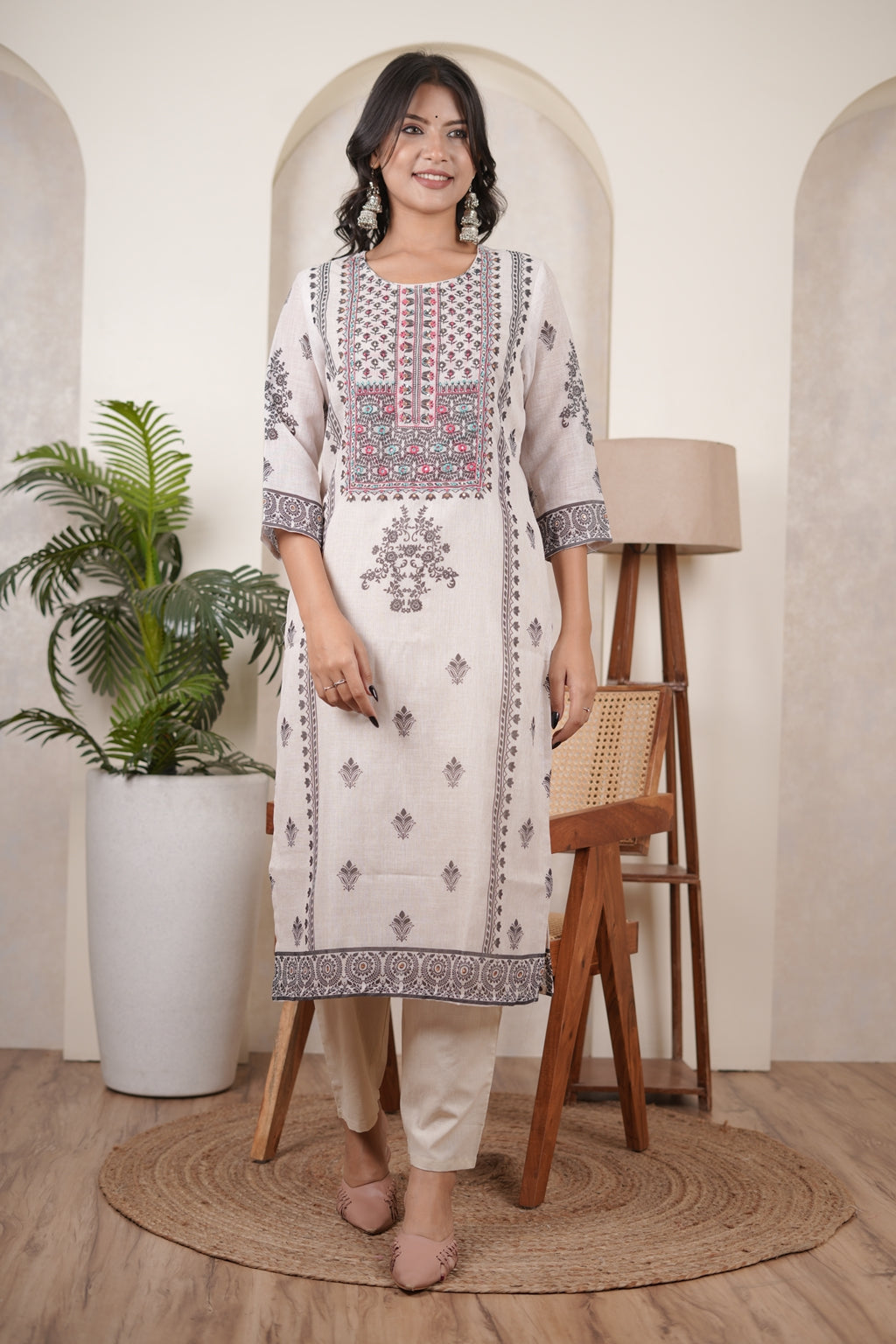 White Black Kurti Pant dupatta set