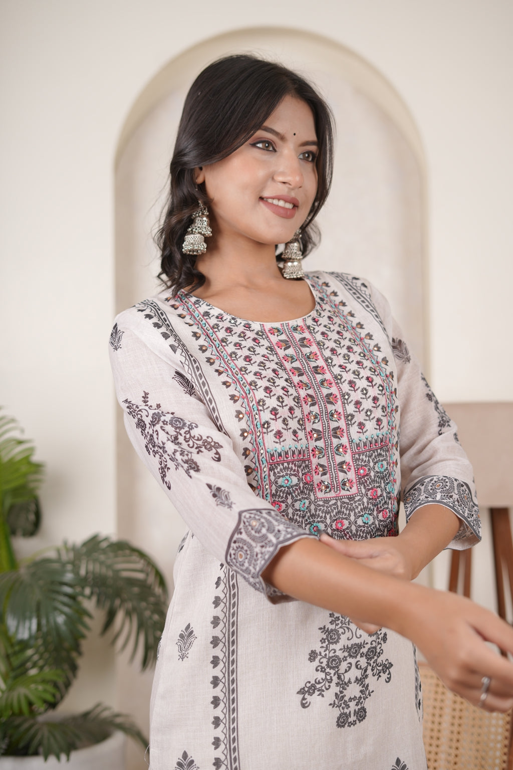White Black Kurti Pant dupatta set