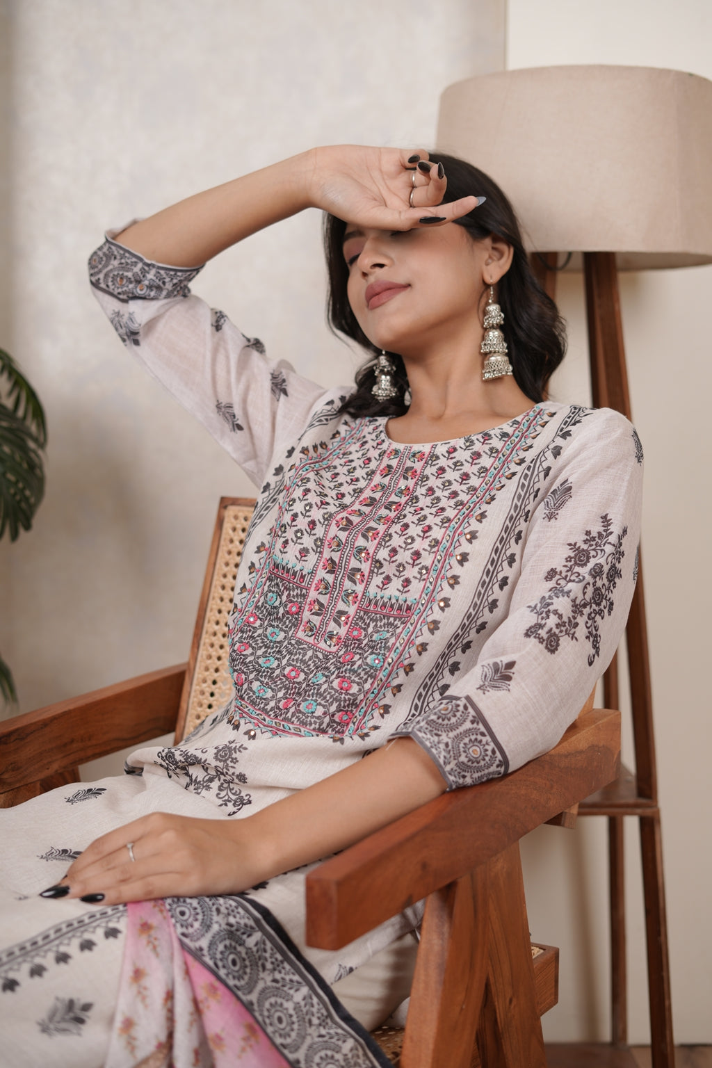 White Black Kurti Pant dupatta set