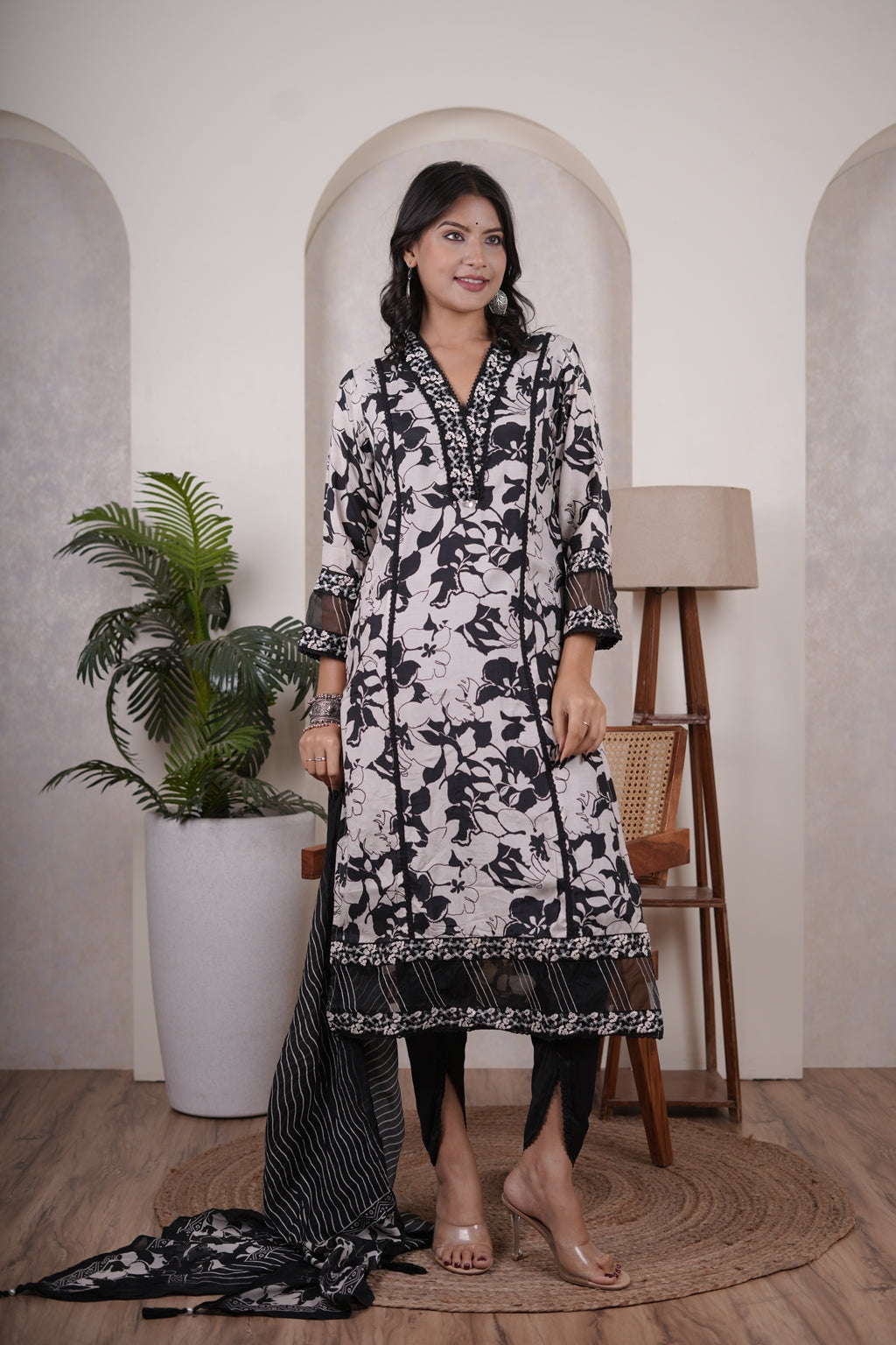 Black Kurti, tulip pant, and dupatta set