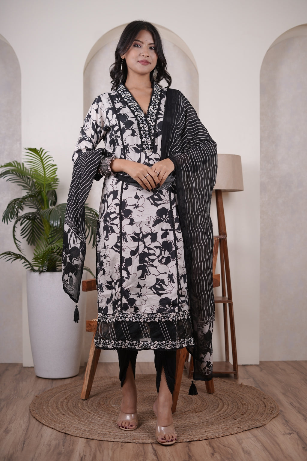 Black Kurti, tulip pant, and dupatta set
