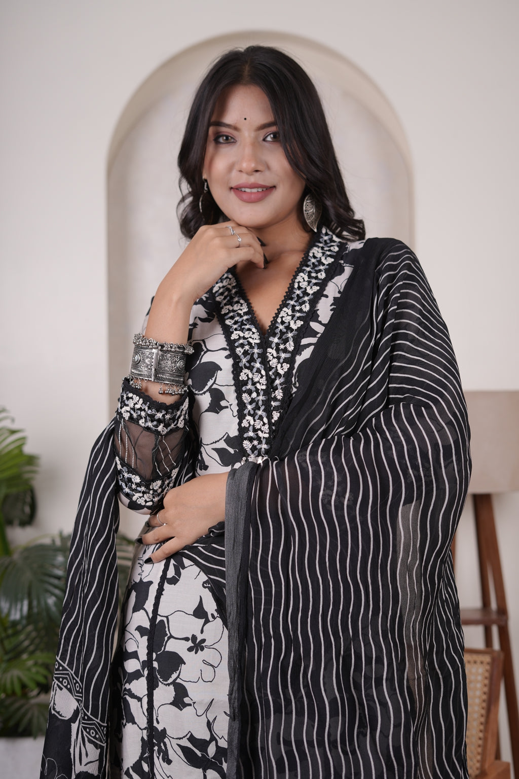Black Kurti, tulip pant, and dupatta set