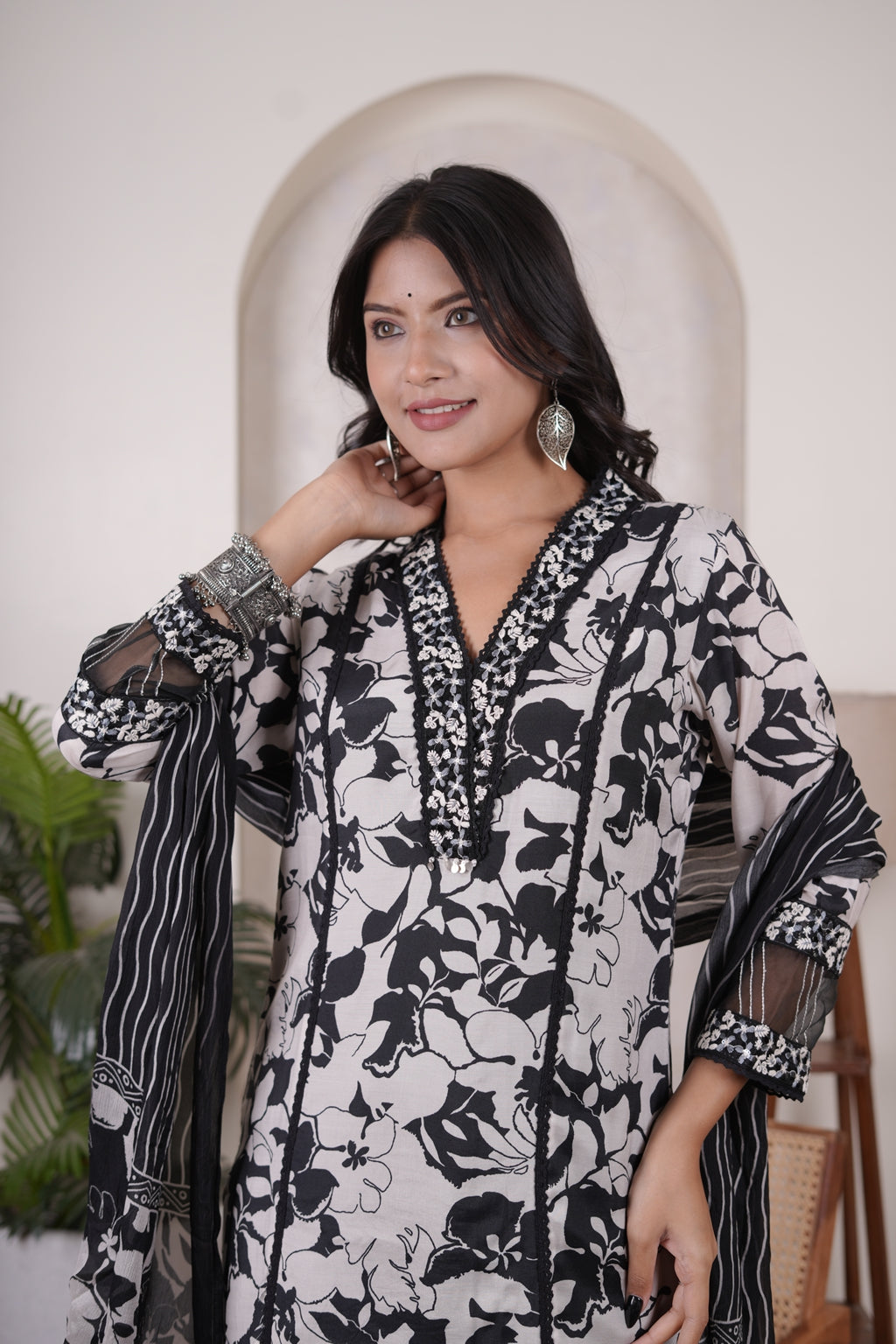Black Kurti, tulip pant, and dupatta set