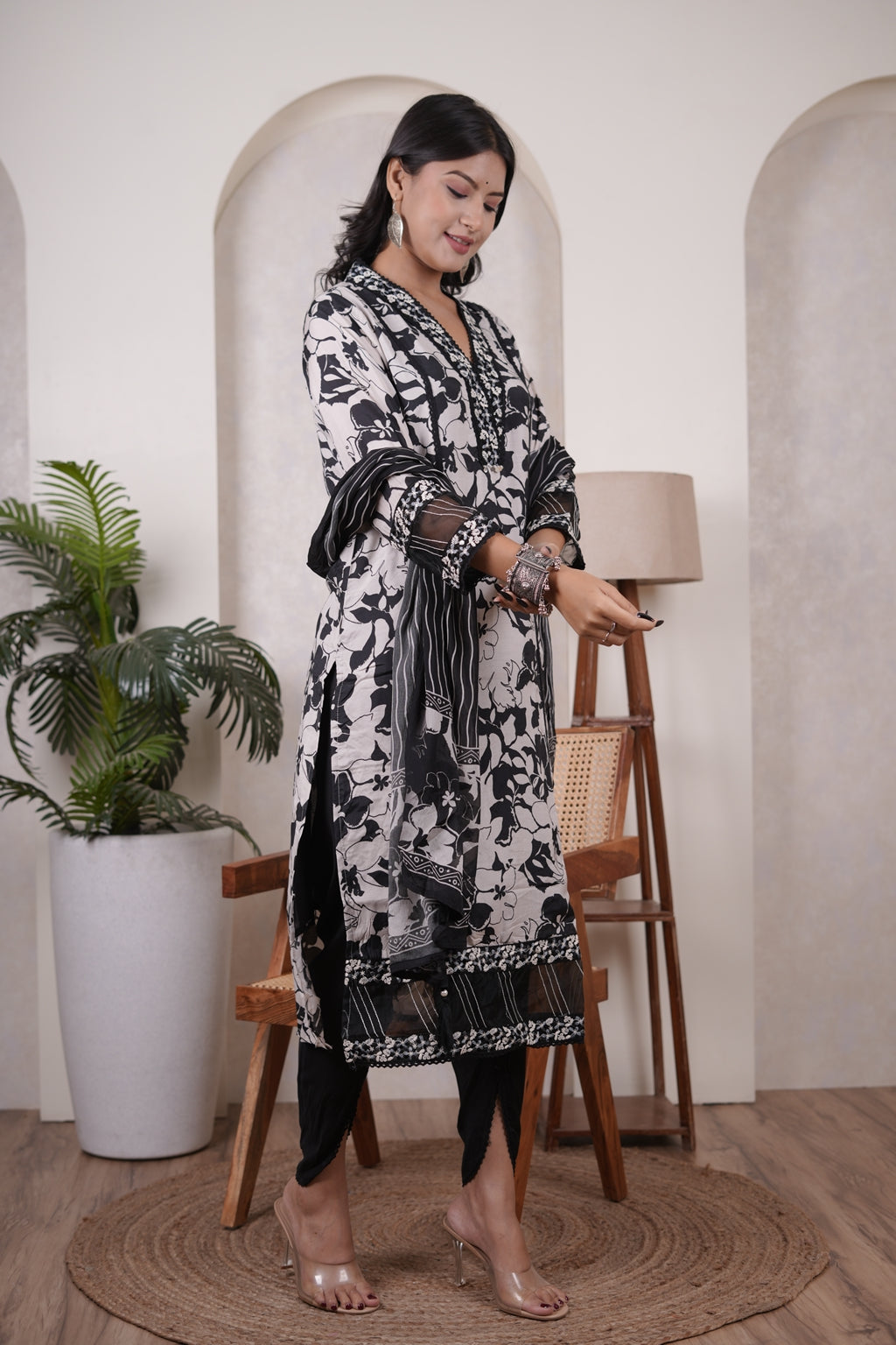 Black Kurti, tulip pant, and dupatta set