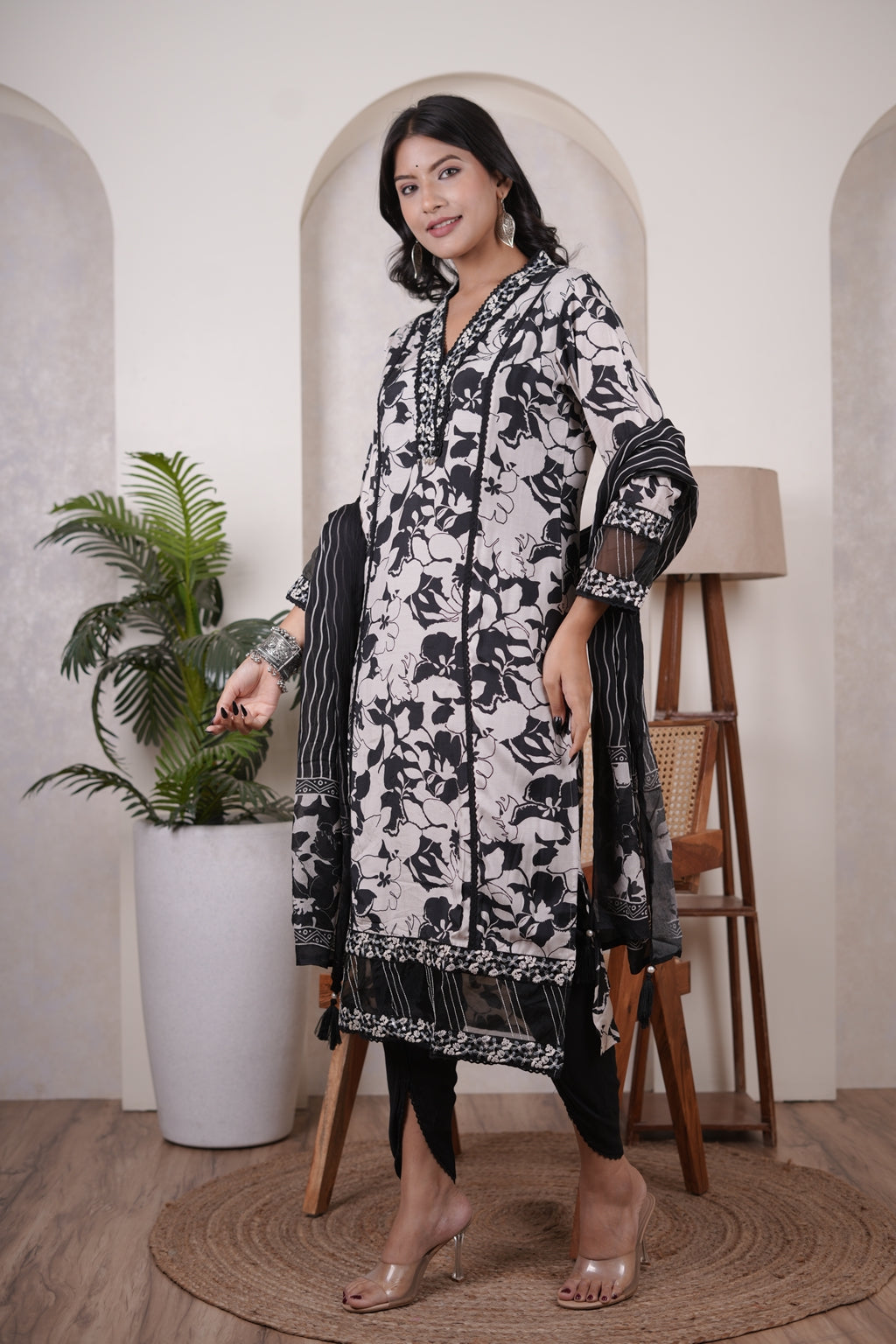 Black Kurti, tulip pant, and dupatta set