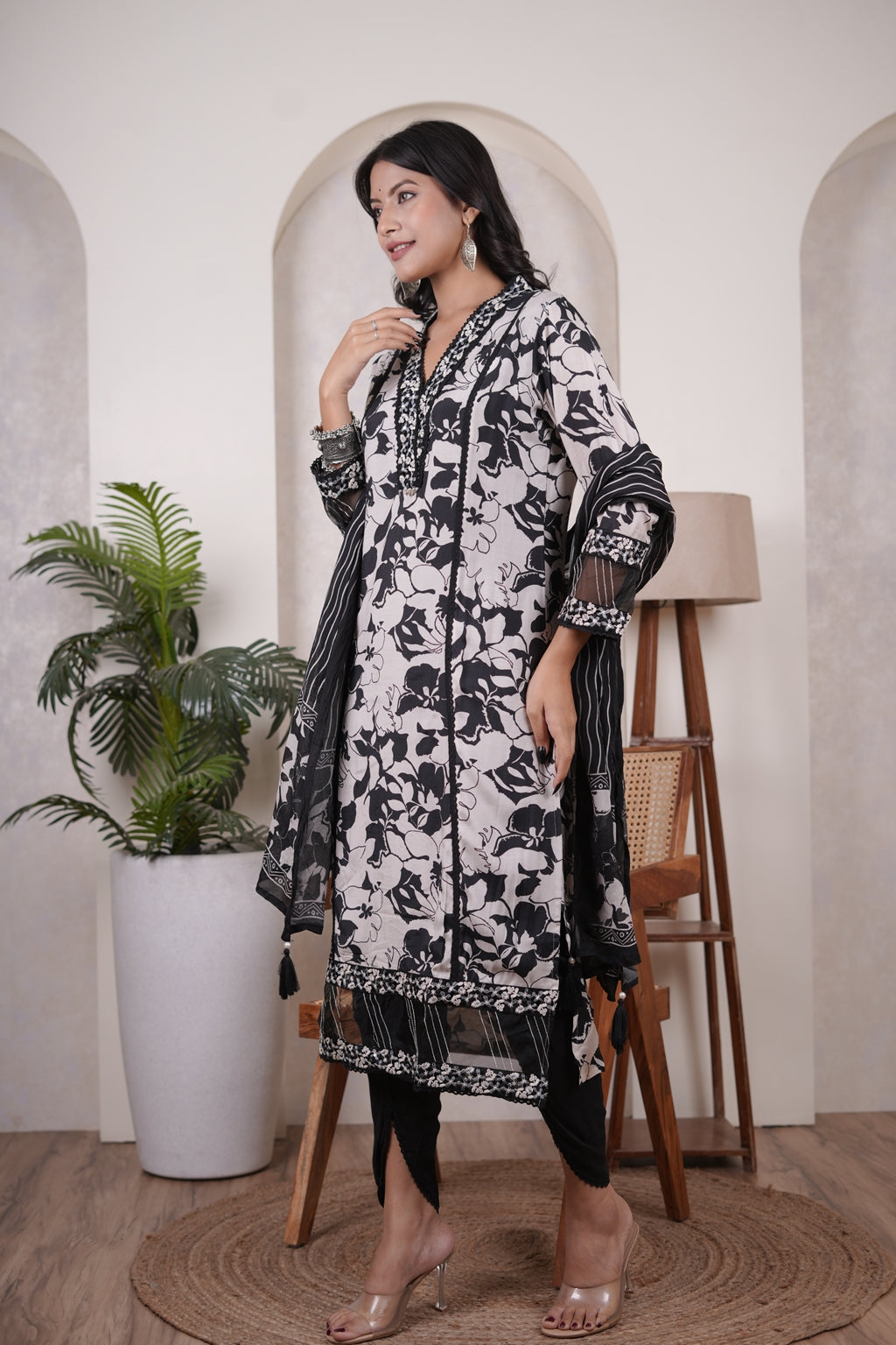 Black Kurti, tulip pant, and dupatta set