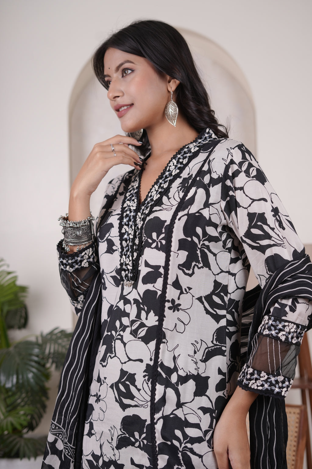 Black Kurti, tulip pant, and dupatta set