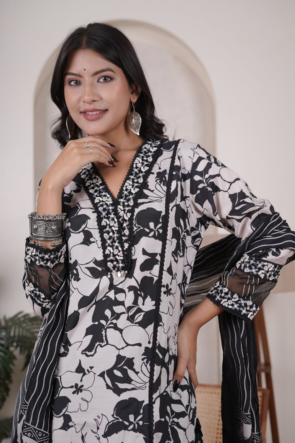 Black Kurti, tulip pant, and dupatta set