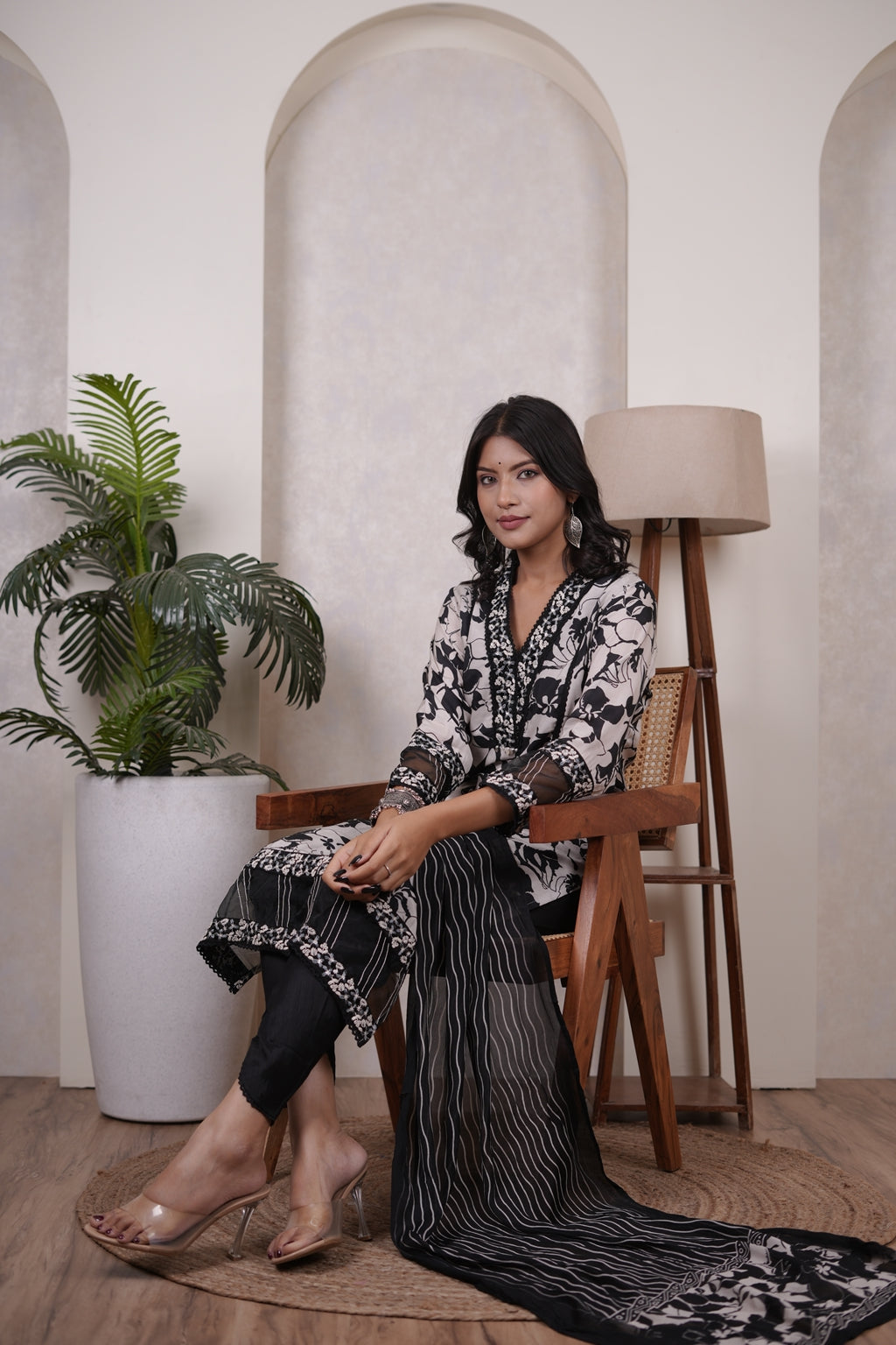 Black Kurti, tulip pant, and dupatta set