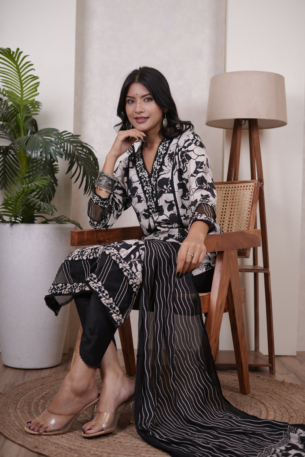 Black Kurti, tulip pant, and dupatta set