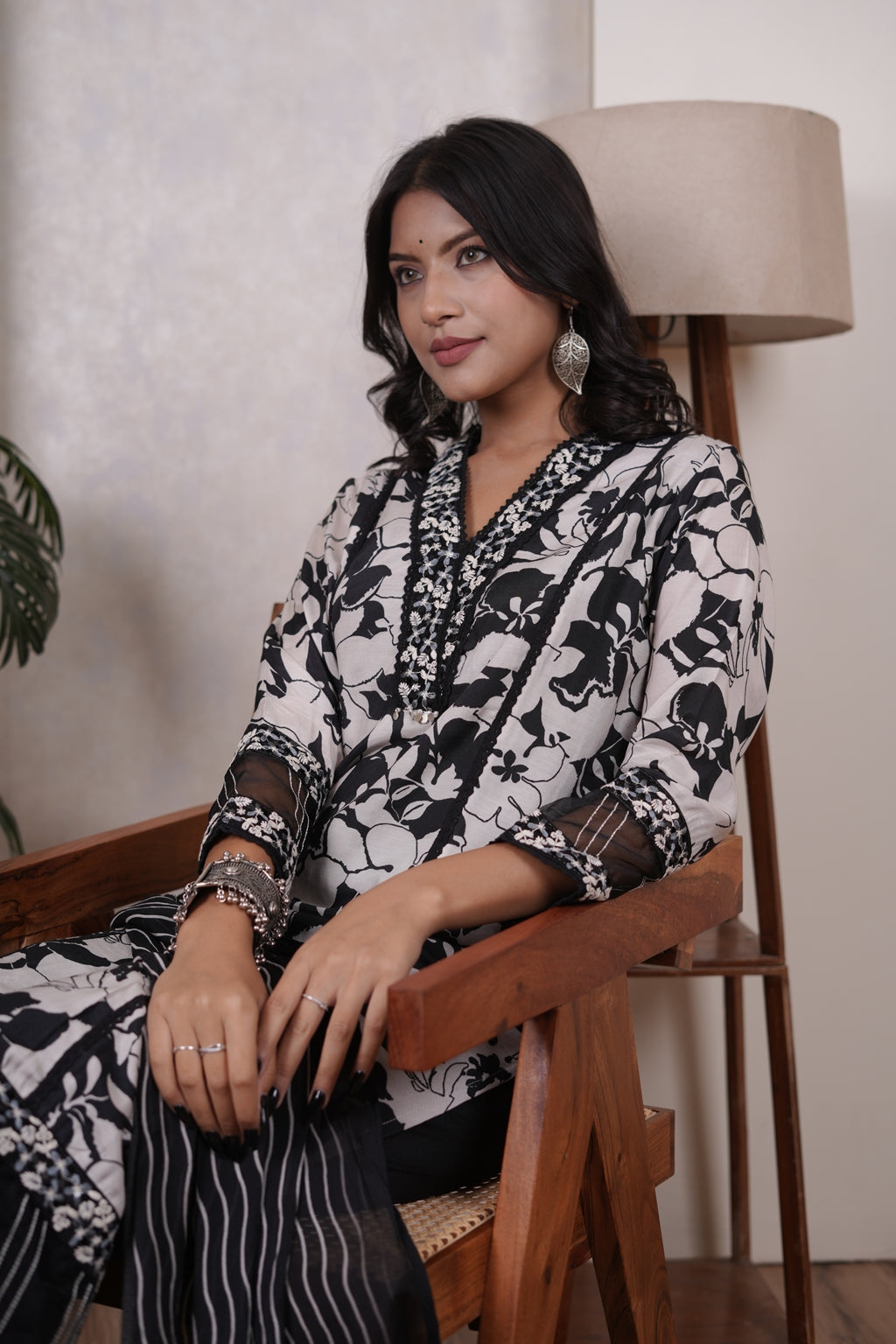 Black Kurti, tulip pant, and dupatta set