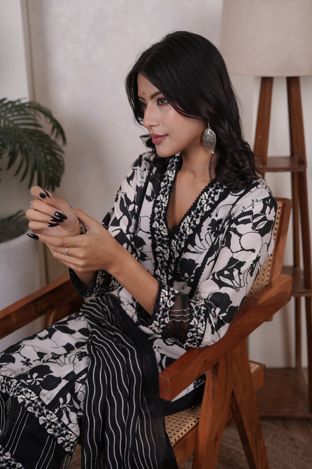 Black Kurti, tulip pant, and dupatta set