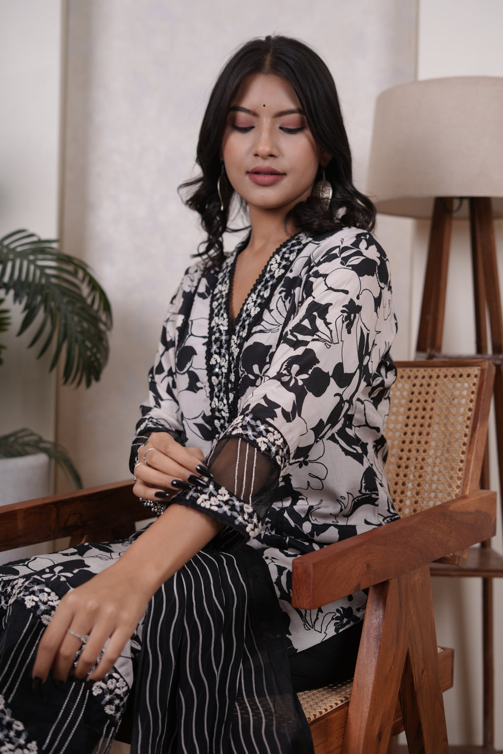 Black Kurti, tulip pant, and dupatta set