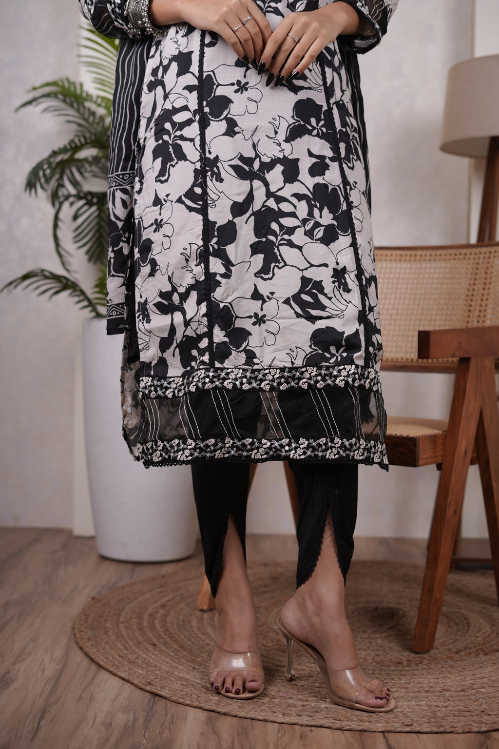 Black Kurti, tulip pant, and dupatta set