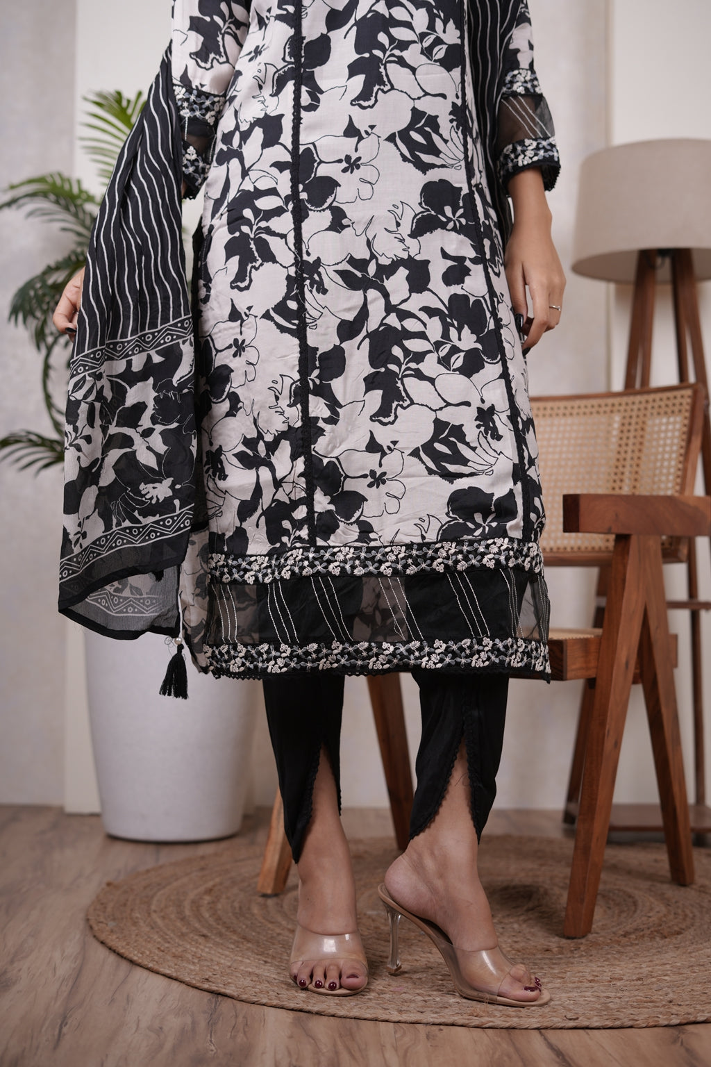 Black Kurti, tulip pant, and dupatta set
