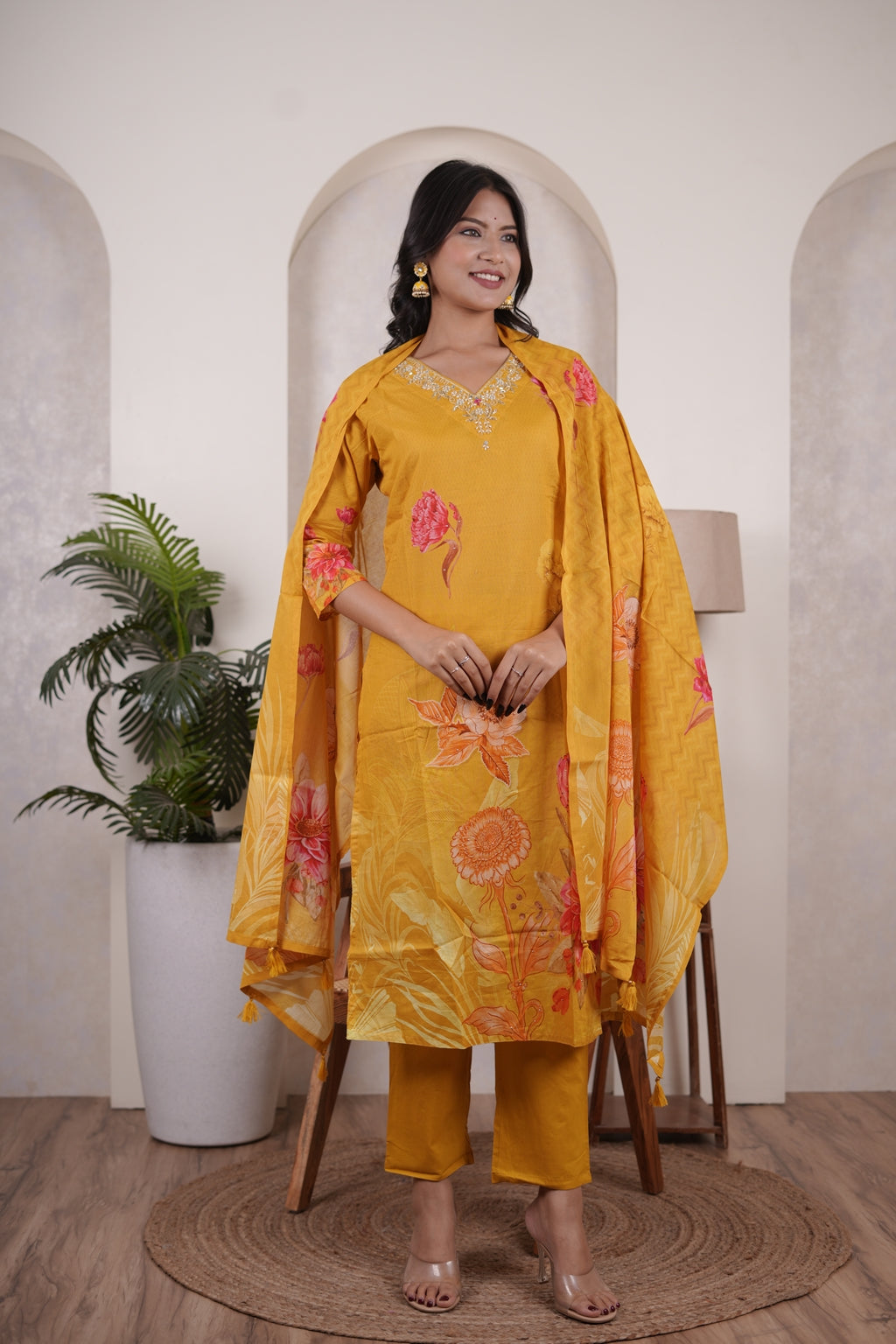 Yellow Kurti Pant dupatta set