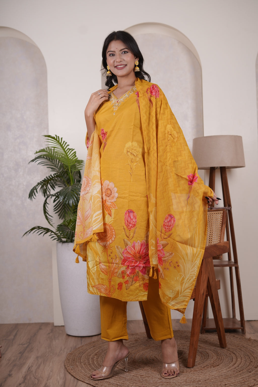 Yellow Kurti Pant dupatta set