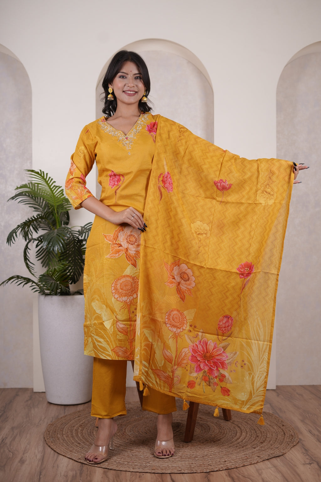 Yellow Kurti Pant dupatta set