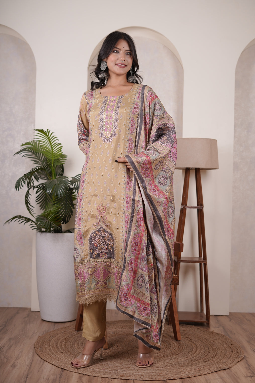 Yellow with Pink Kurti Pant dupatta set