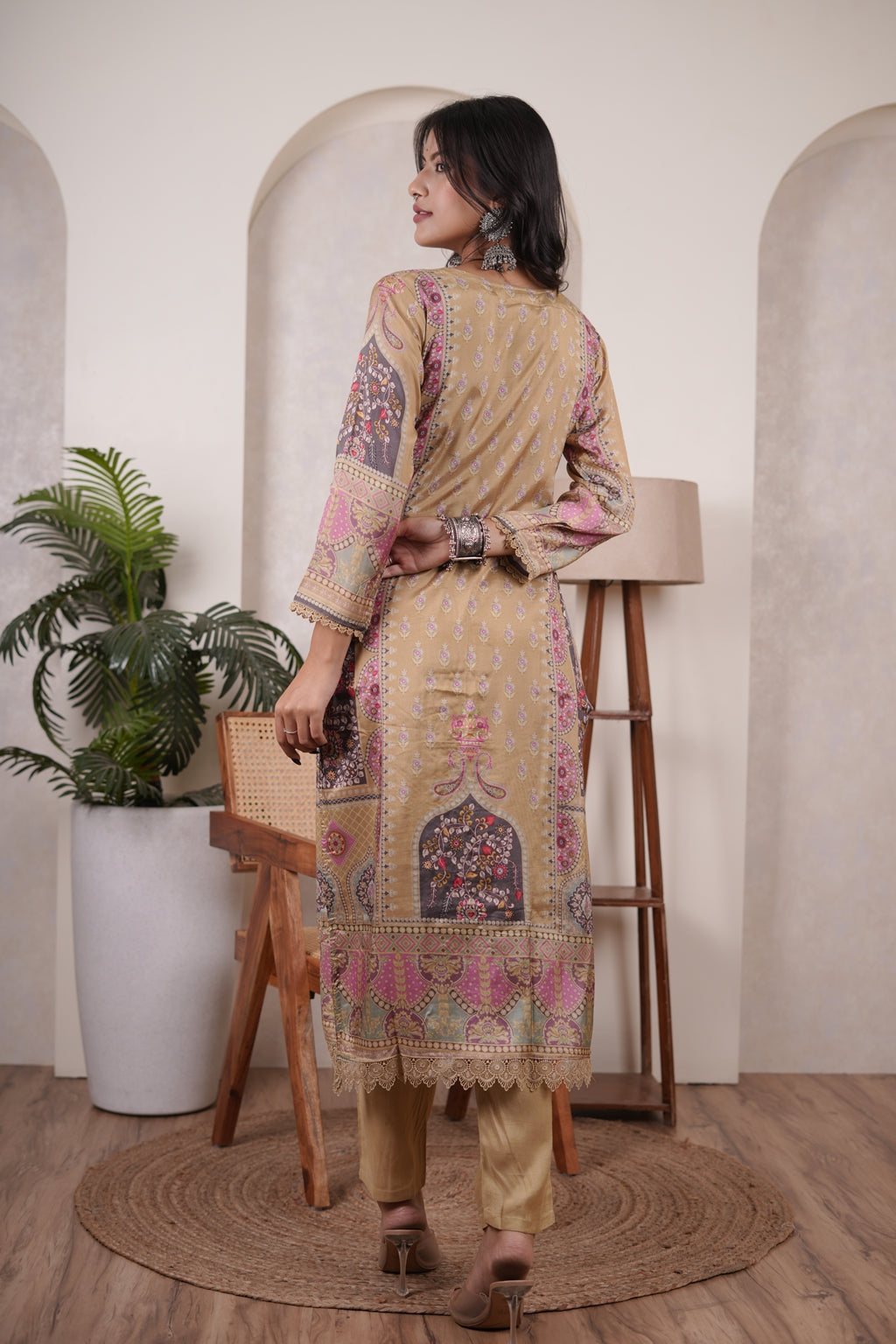 Yellow with Pink Kurti Pant dupatta set