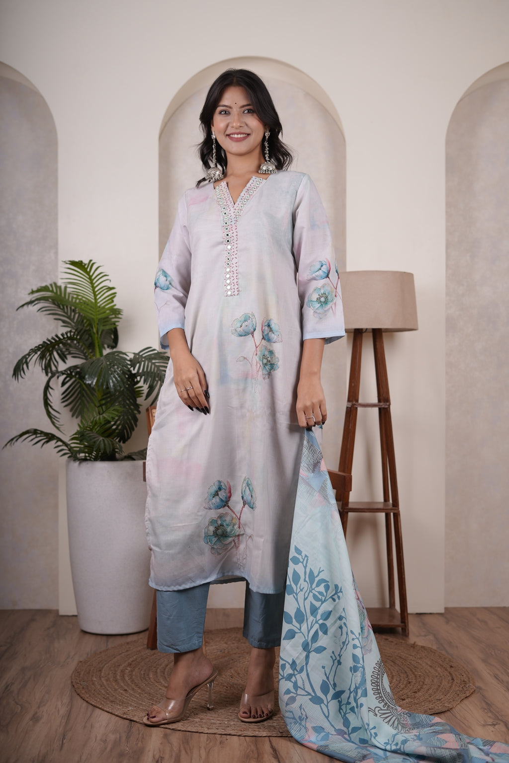 Blue Kurti Pant dupatta set