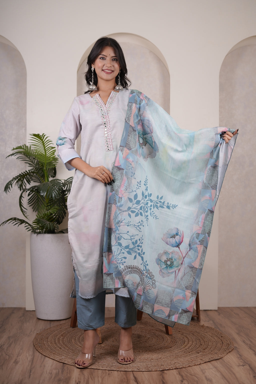 Blue Kurti Pant dupatta set