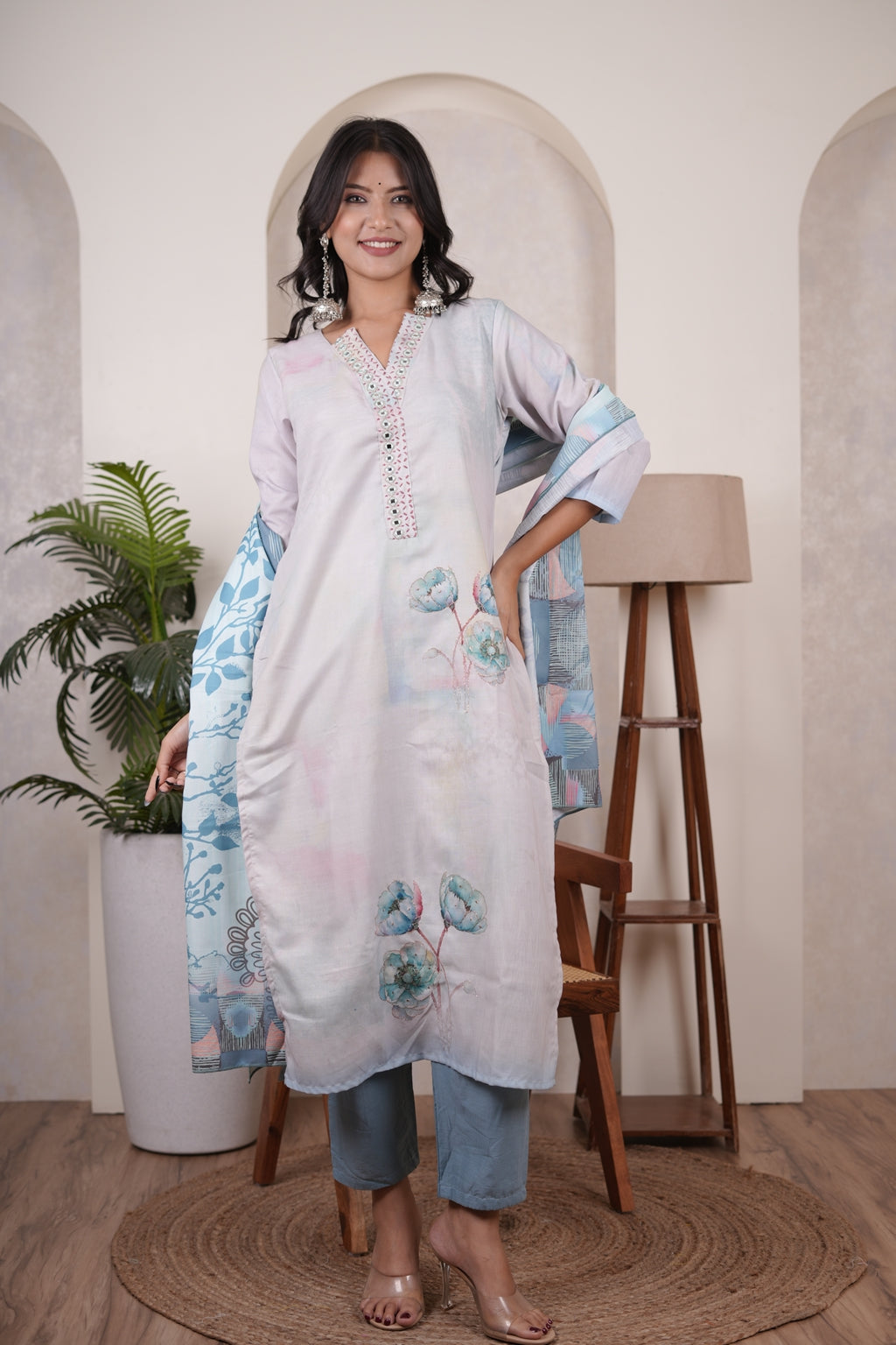 Blue Kurti Pant dupatta set