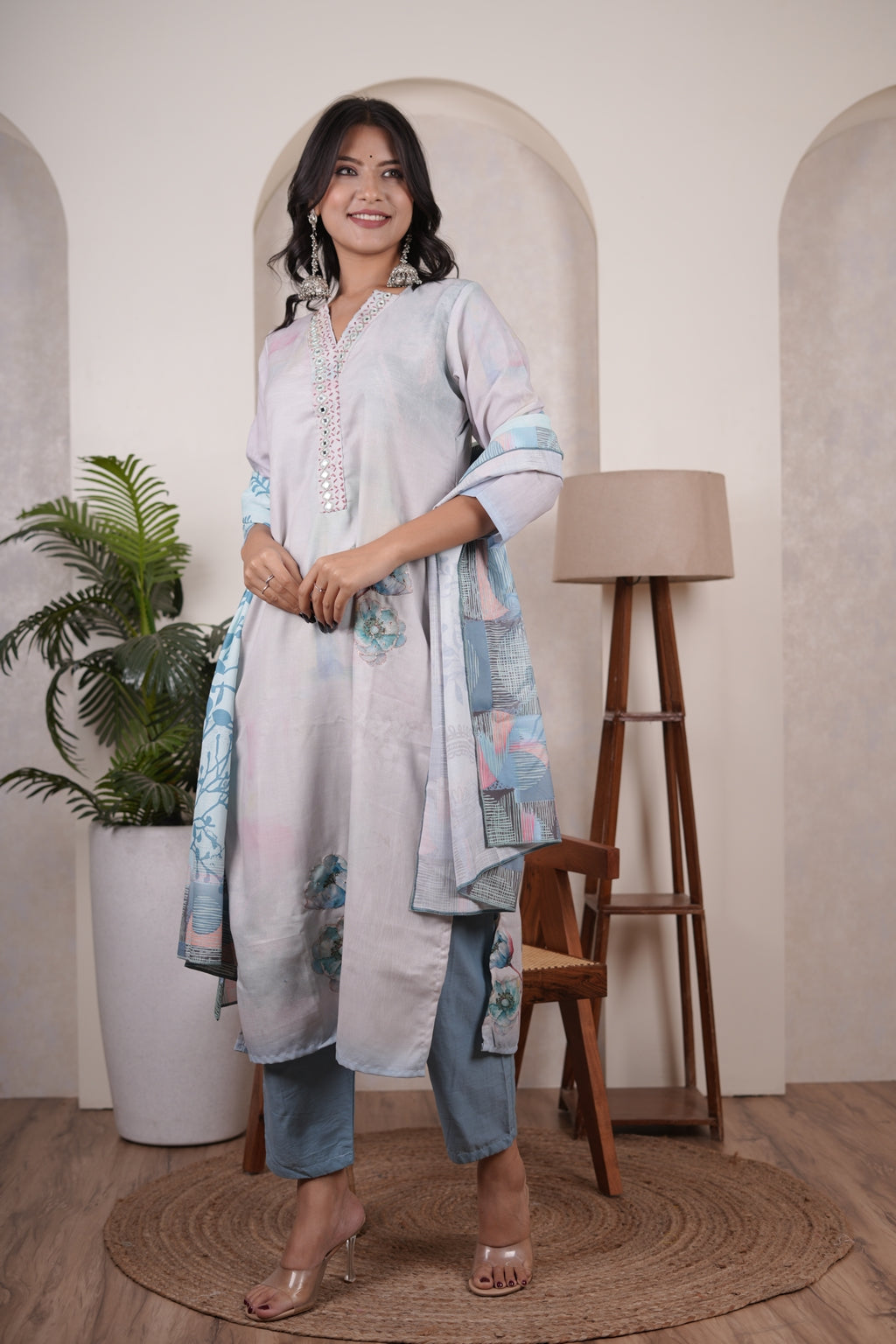 Blue Kurti Pant dupatta set