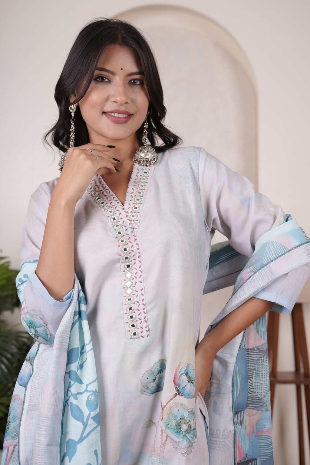 Blue Kurti Pant dupatta set