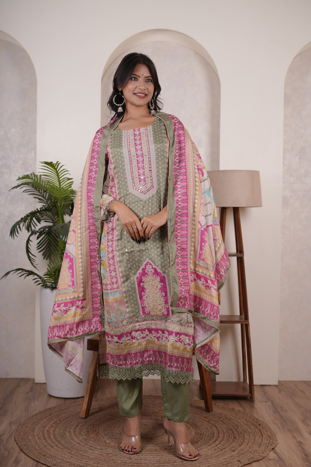 green Kurti Pant dupatta set