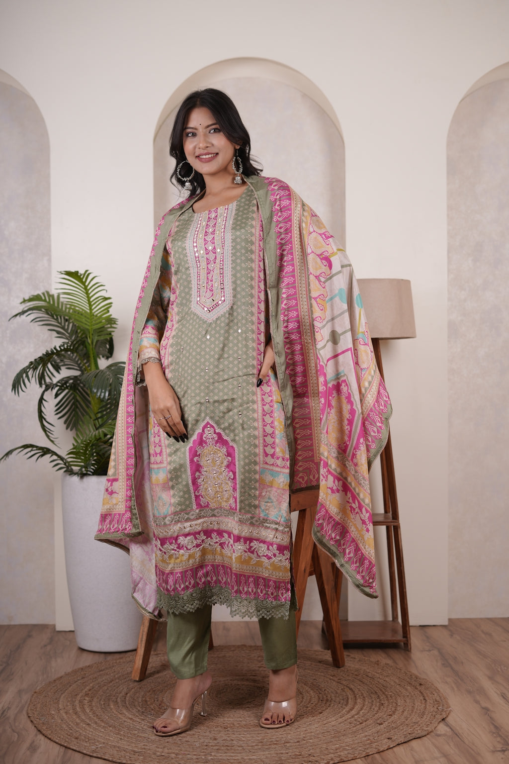 green Kurti Pant dupatta set