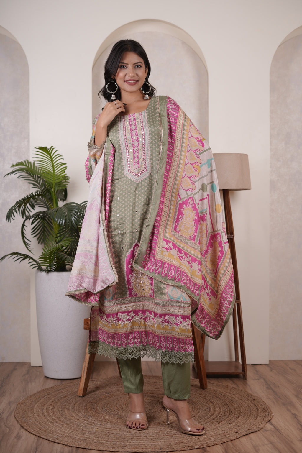 green Kurti Pant dupatta set