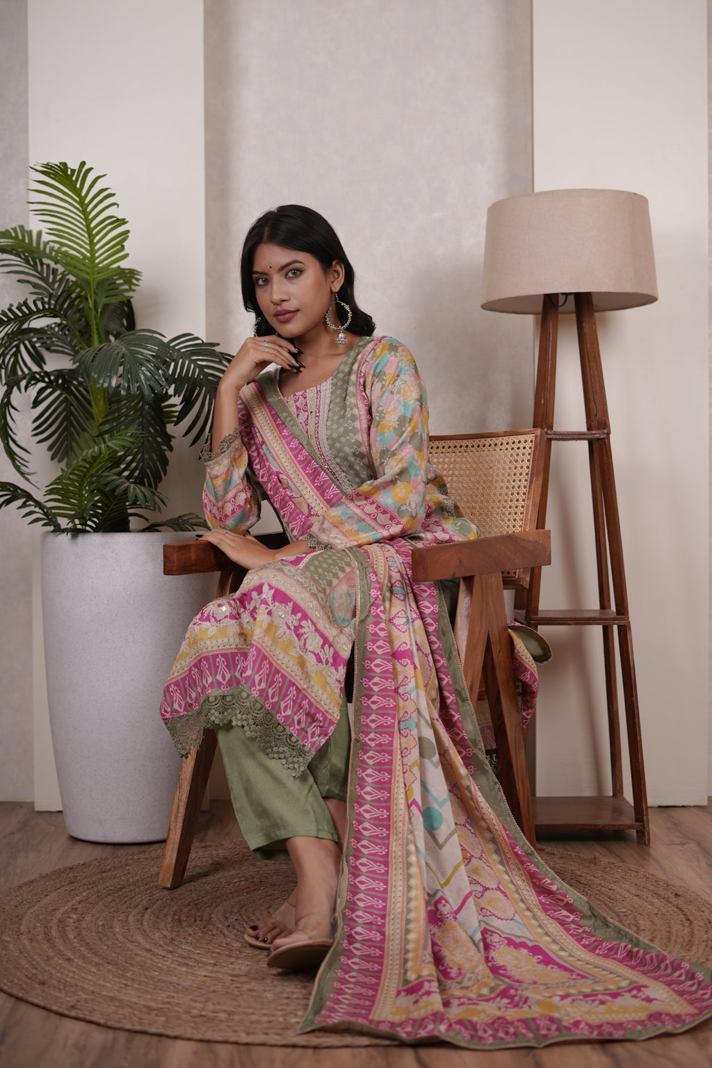green Kurti Pant dupatta set