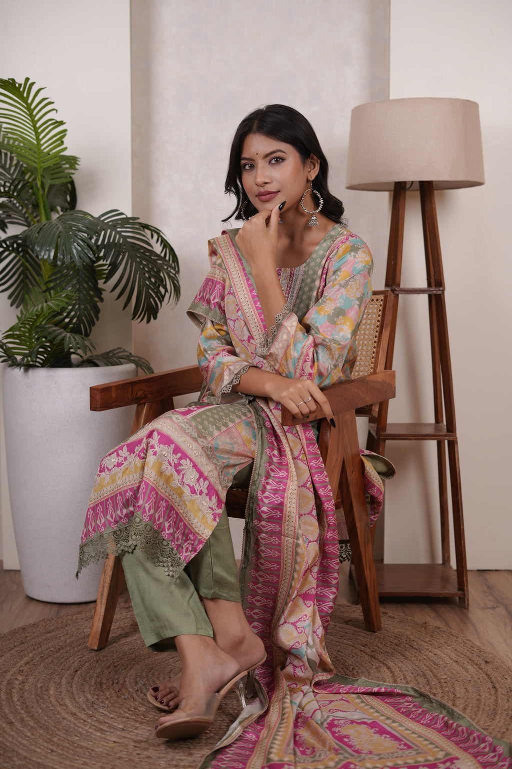 green Kurti Pant dupatta set