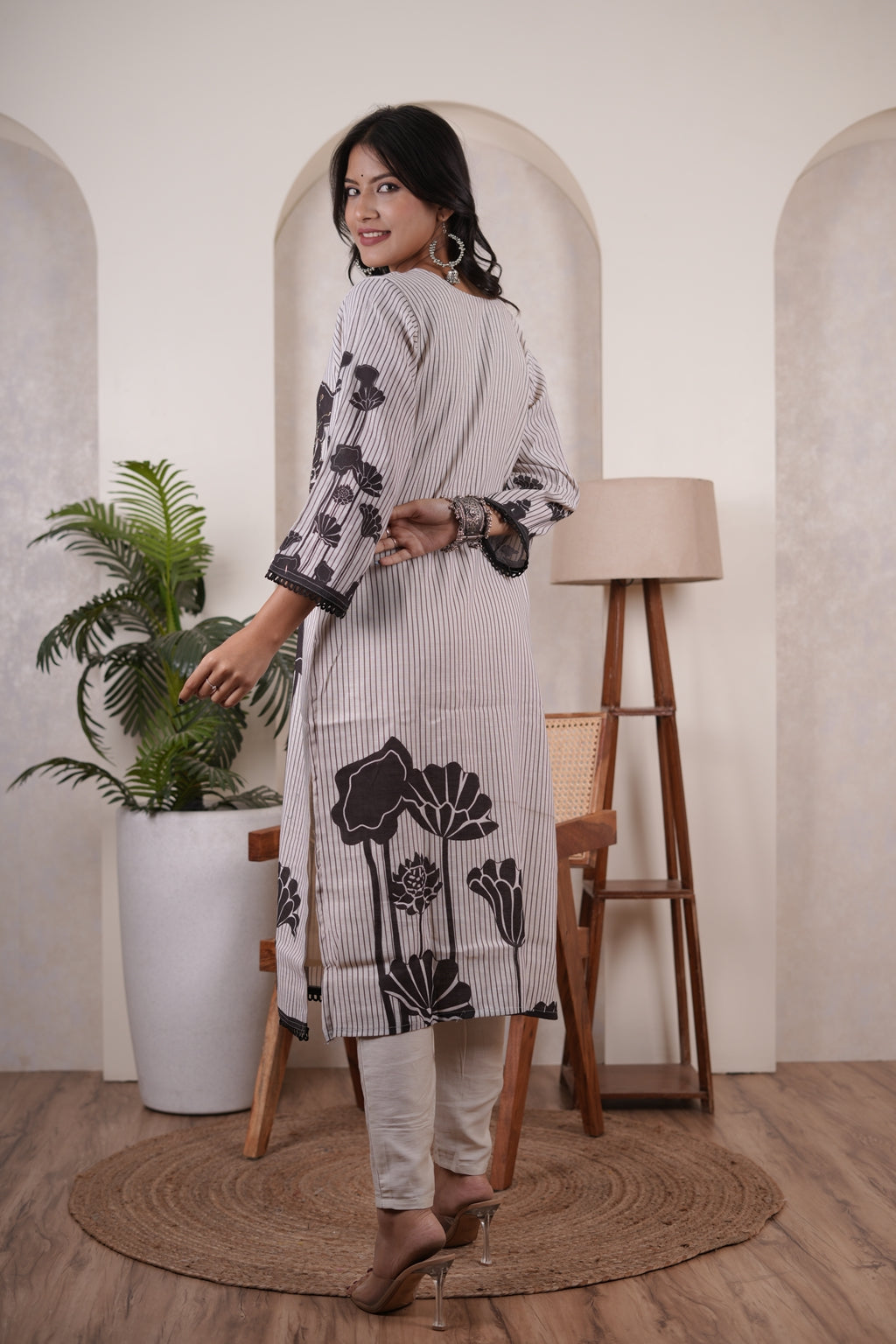 Cream colour with Black Kurti Pant dupatta set