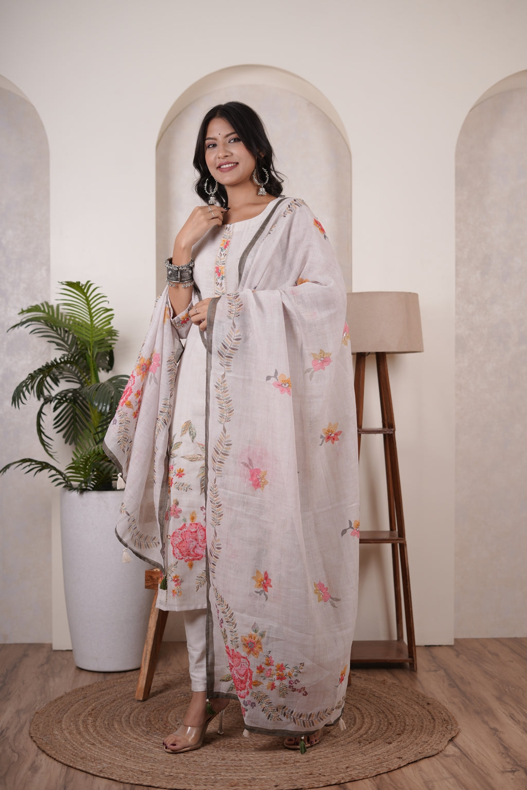 Cream colour Kurti Pant dupatta set