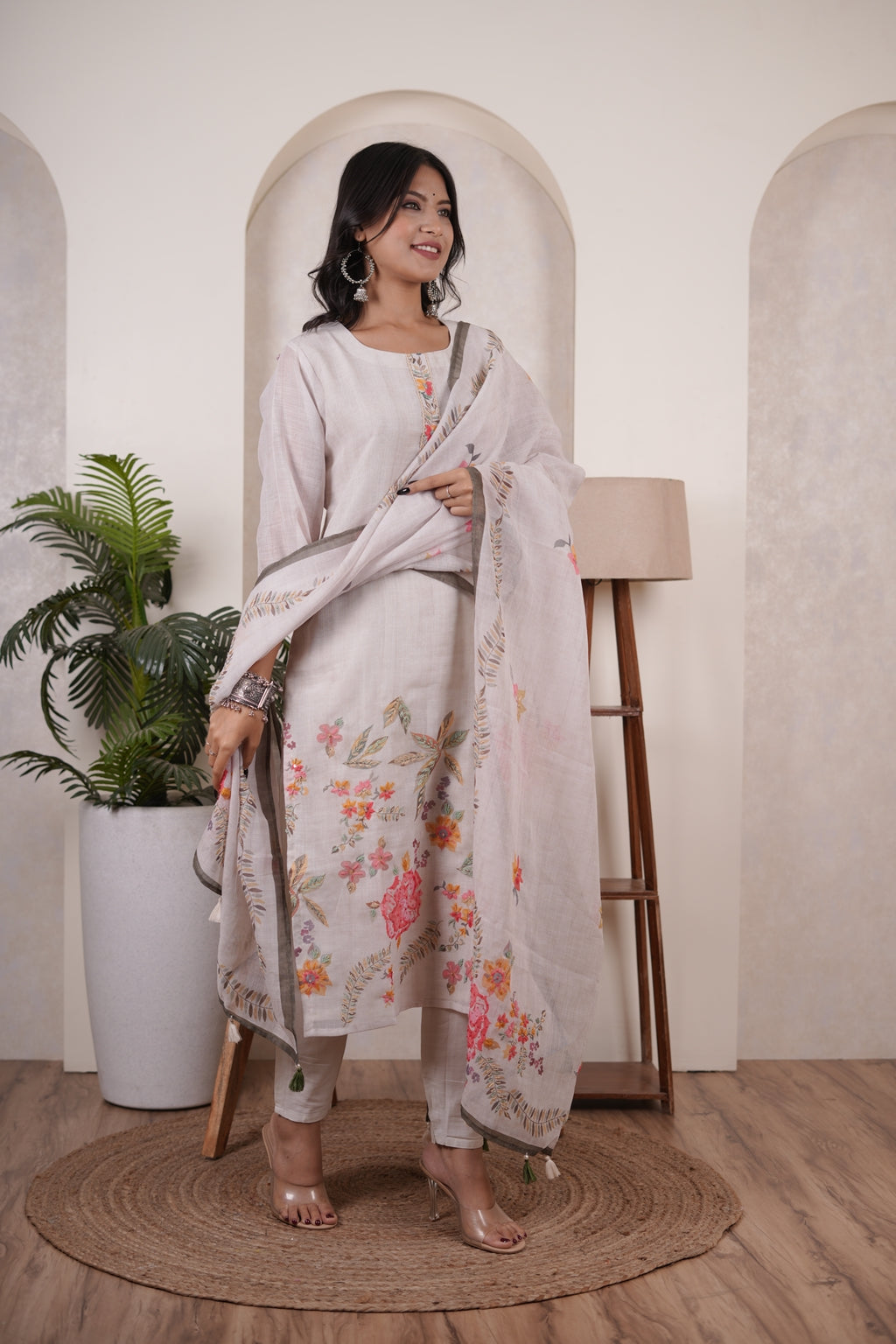 Cream colour Kurti Pant dupatta set