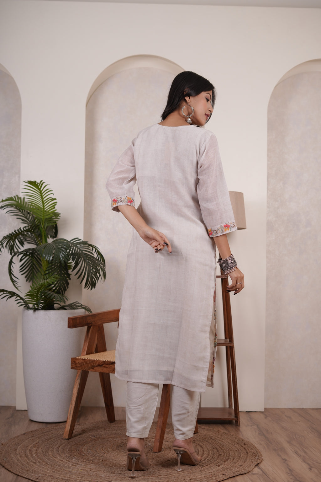 Cream colour Kurti Pant dupatta set