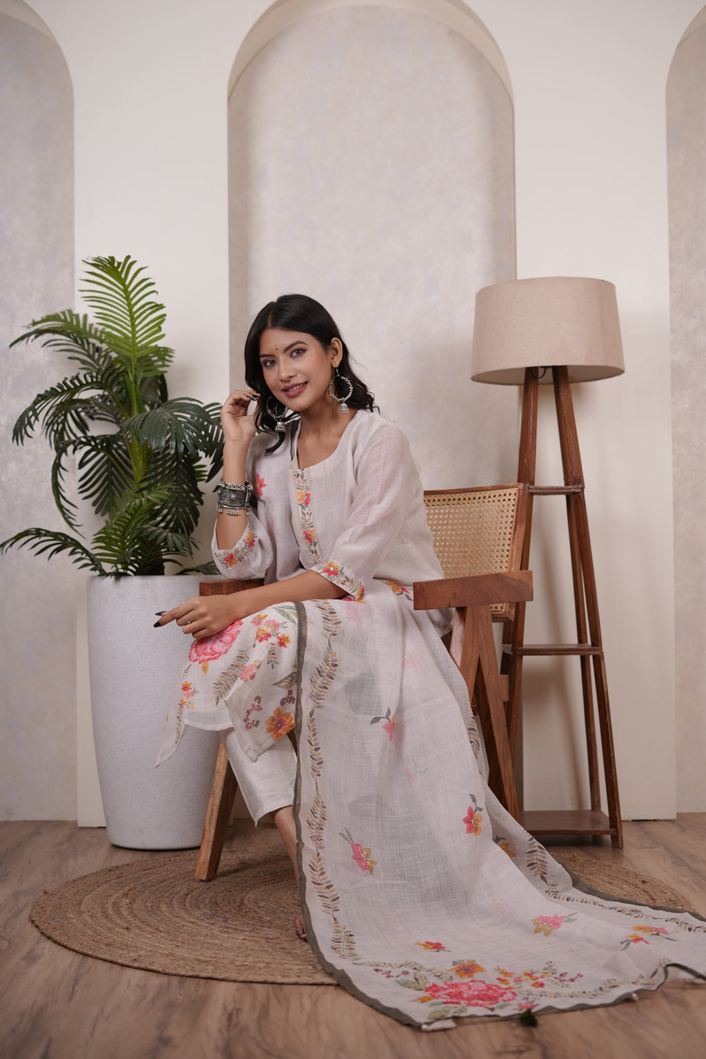 Cream colour Kurti Pant dupatta set